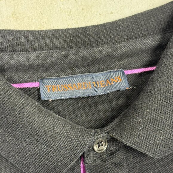 Trussardi Jeans Short Sleeve Polo Shirt Mesh Black Cotton XL - Picture 3 of 4